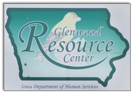 Glenwood Resource Center Sign with caption 'Iowa Department of Human Services'